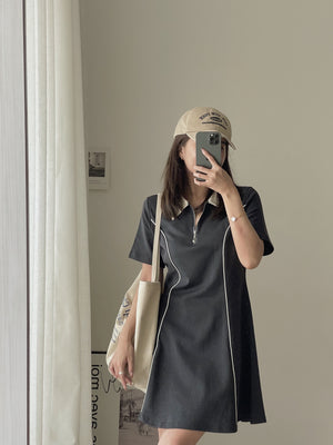 Casual Collar Polo Dress / 学院风线条Polo裙