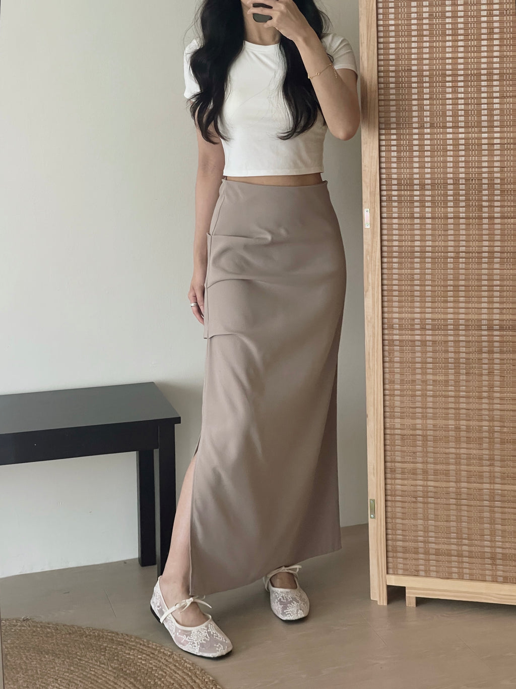 Mannette Extra Long Skirt / 加长版甜酷褶皱修身半裙
