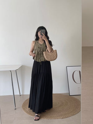 Ribbon Pleated Top / 麻料百褶蝴蝶结上衣