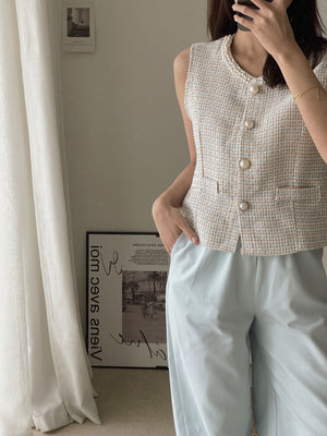 Pearl Tweed Vest / 名媛风钉珍珠马甲