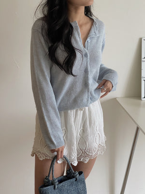 Crochet Lace Hem Shorts / 镂空刺绣短裤