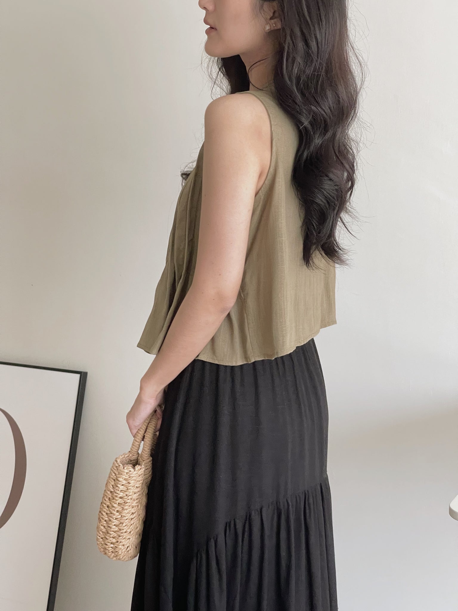 Ribbon Pleated Top / 麻料百褶蝴蝶结上衣
