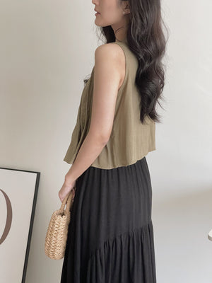 Ribbon Pleated Top / 麻料百褶蝴蝶结上衣