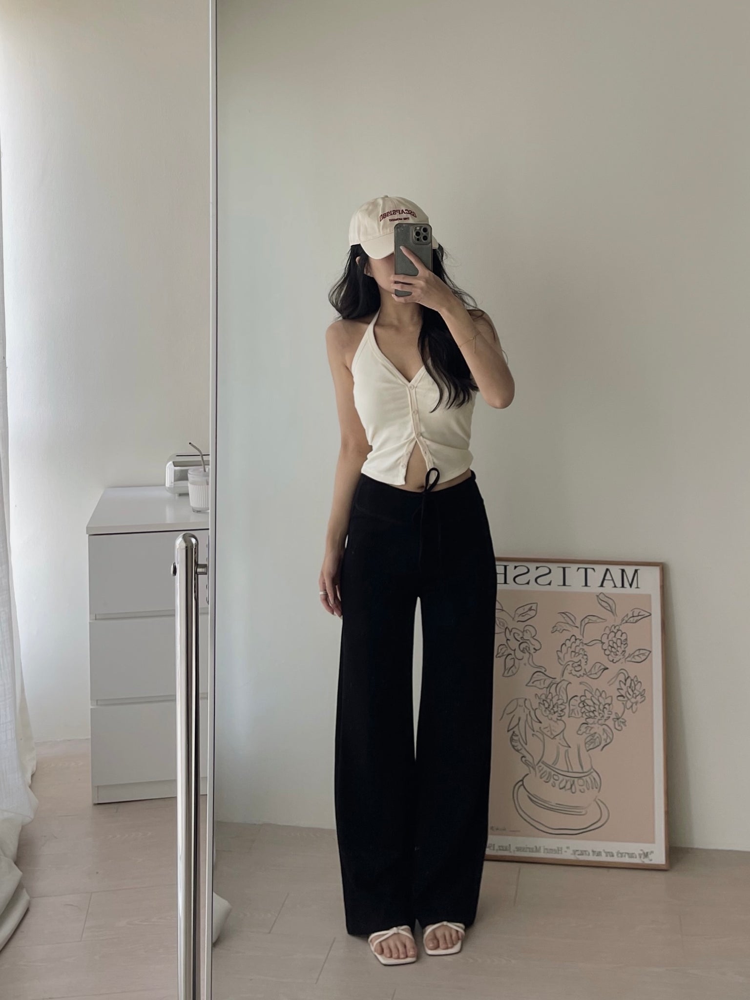 Button Halterneck Padded Top / 纯欲挂脖胸垫背心