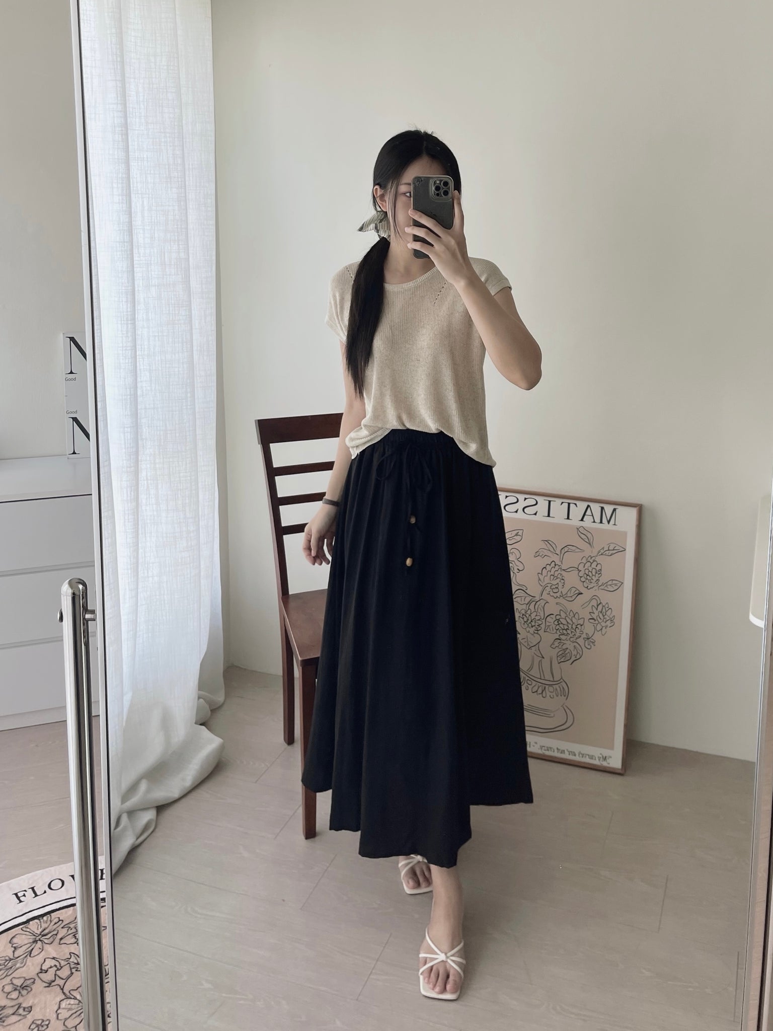 Viscose Linen Midi Skirt / 亚麻夏季半身裙