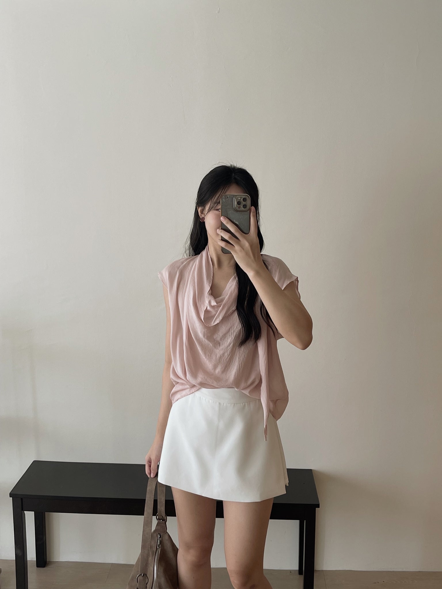 Chiffon Draped Neckline Blouse / 气质雪纺荡领小衫