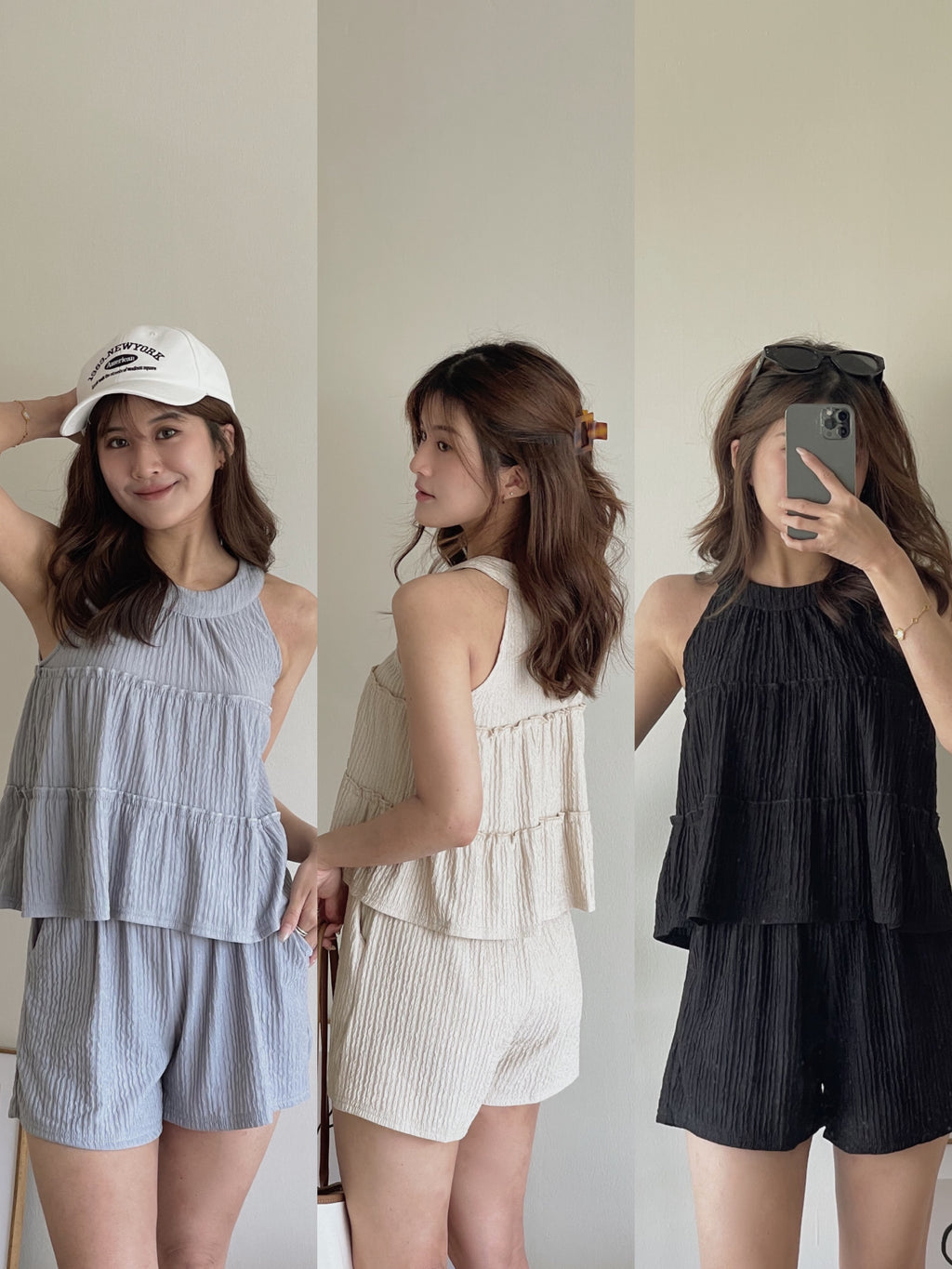 Avery Halterneck Set / 挂脖肌理感短裤套装