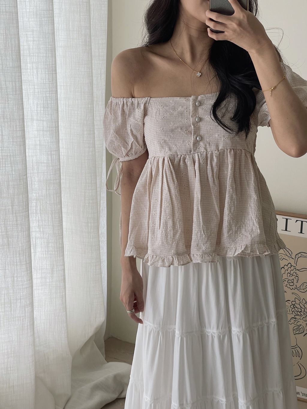 Doll Puff Sleeve / 格子泡泡袖上衣