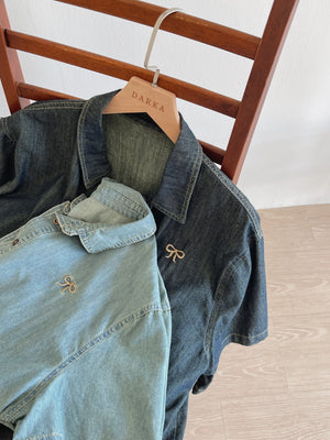 Ribbon Embroidered Outer Shirt / 刺绣软牛仔衬衣