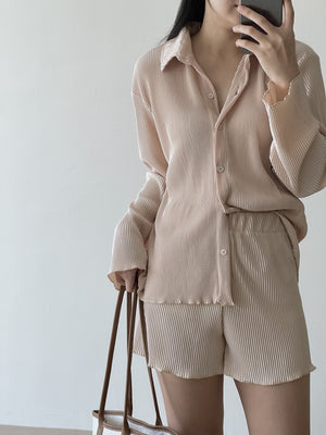 Casual Ribbed Pleated Set / 休闲慵懒褶皱套装