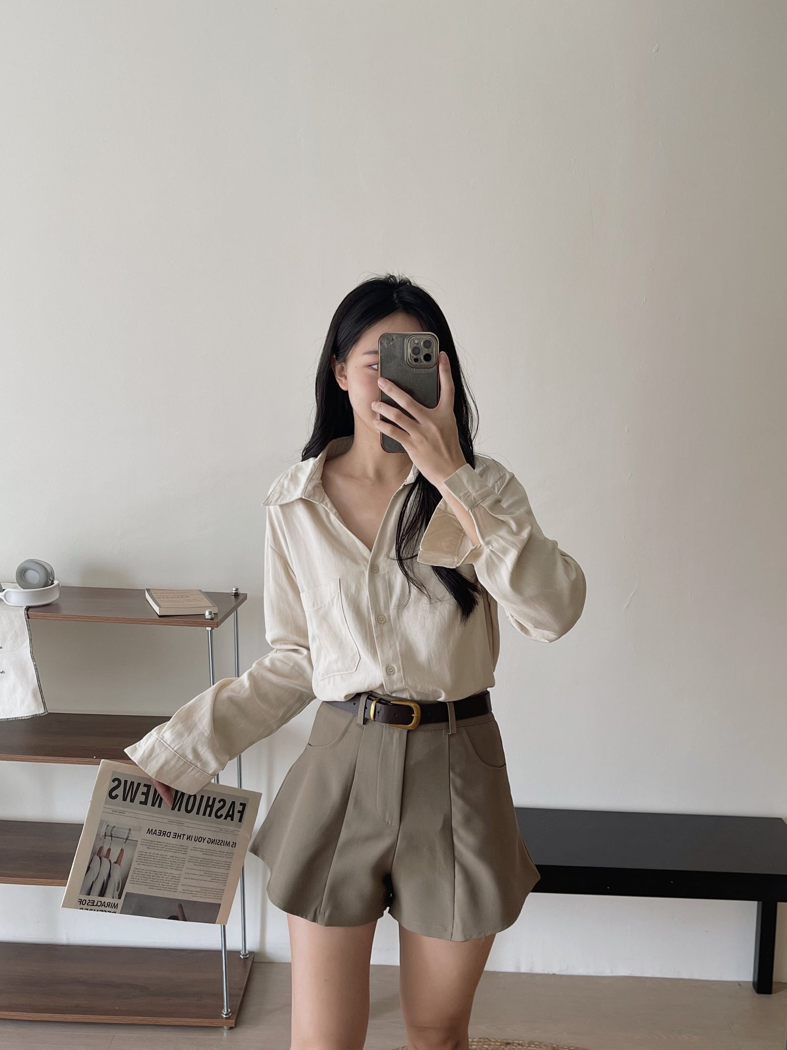 Chic Casual Shirt  / Polo尖领干练宽松衬衣