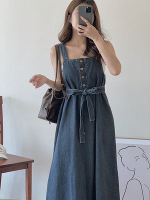 Anaya Denim Dress / 系带牛仔吊带长裙