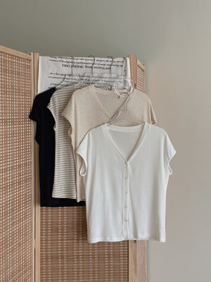 Button Knit Half Sleeve Tee / 排扣针织半袖T恤