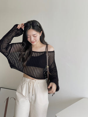 Hollow Wide Shoulder Top / 镂空落肩长袖衫