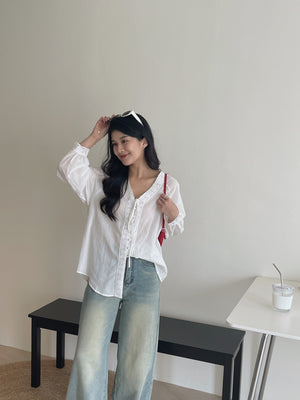 Anais V-Neck Loose Shirt / 清冷风宽松V领衬衫