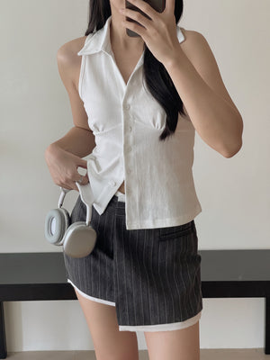 Asymmetrical Stripes Skort / 学院风竖条纹裤裙