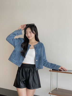 Reve Denim Outer / 复古韩版圆领牛仔外套