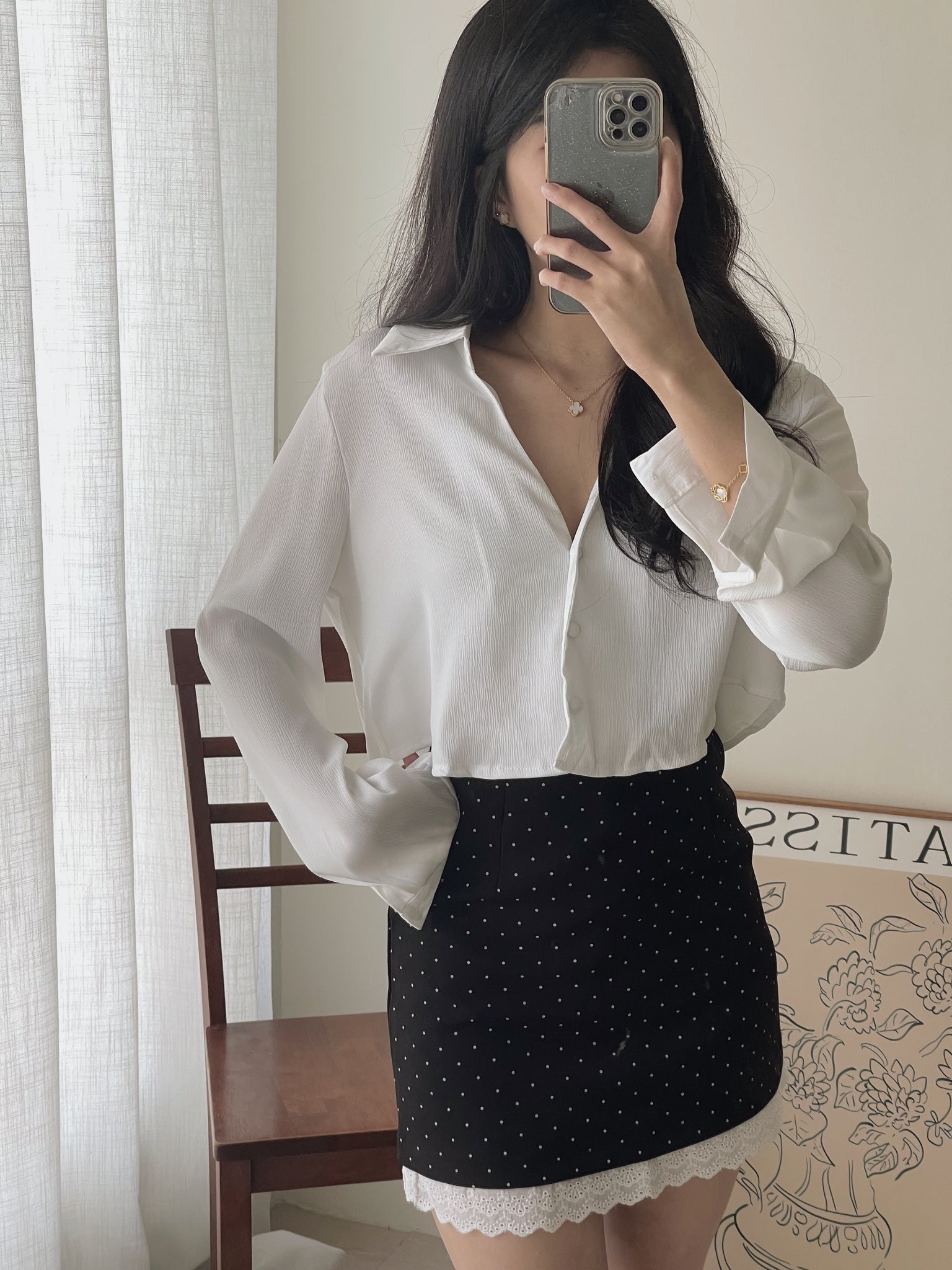 Crepon Silky Crop Shirt / 纹理水光锻短衬衫