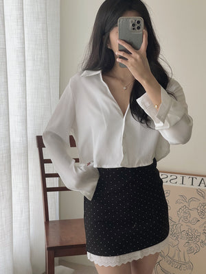 Crepon Silky Crop Shirt / 纹理水光锻短衬衫