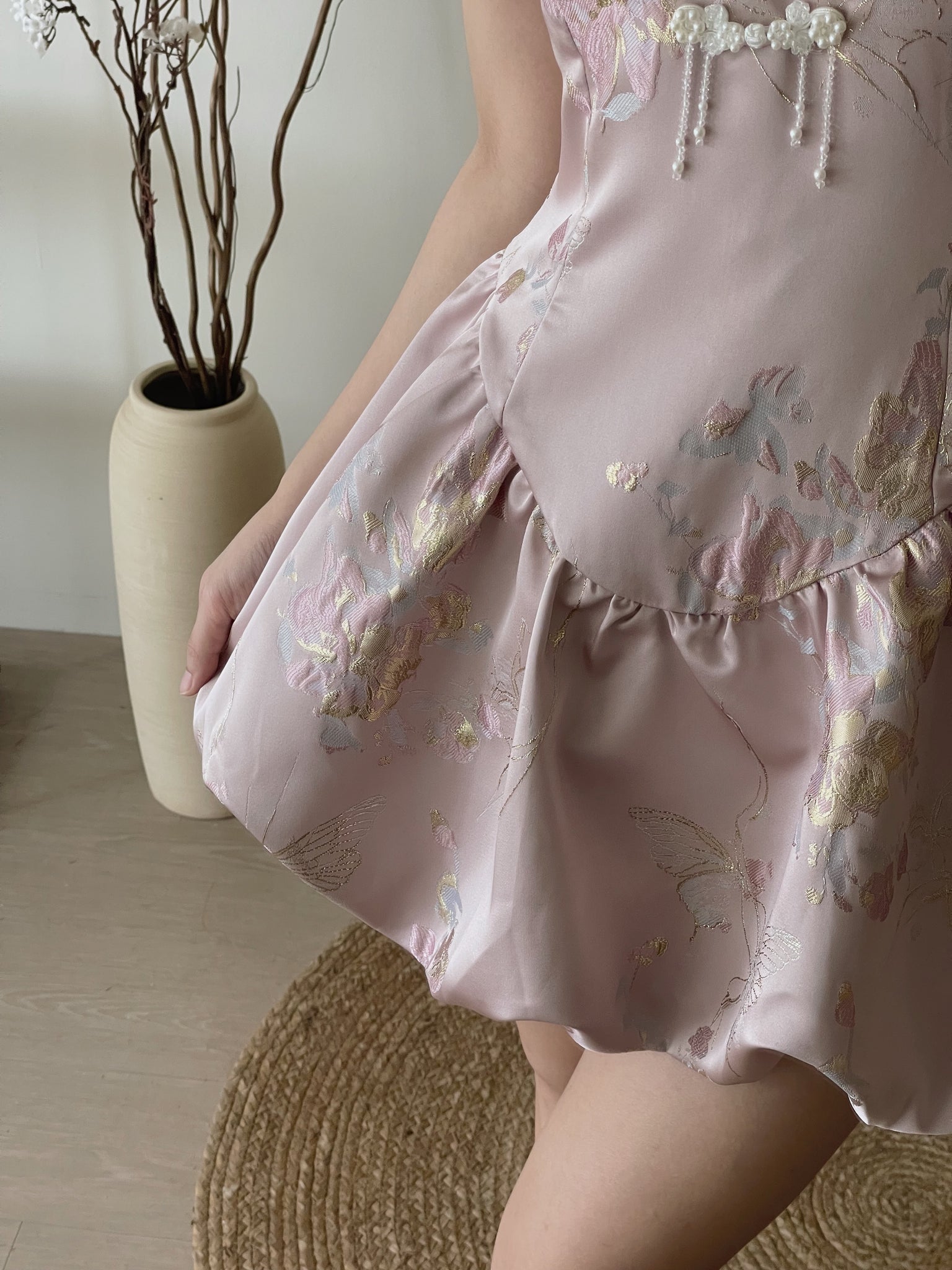 Petal Silhouette Charm Jumpsuit Dress / 【花影娇姿】挂脖花苞连体裙