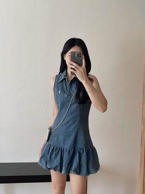 Preppy Collared Denim Dress / 学院风翻领牛仔连衣裙