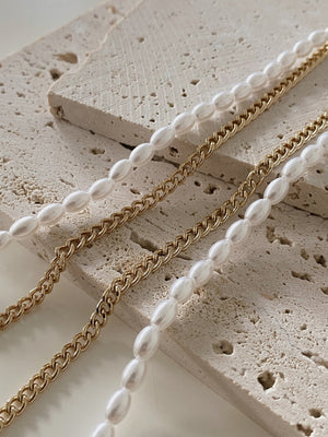 Pearl Chain Double Layer Necklace / 珍珠金链条双层项链