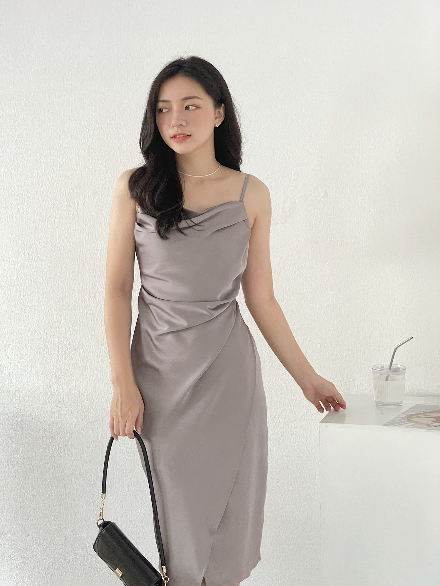 Camila Satin Dress / 開衩緞面吊帶裙